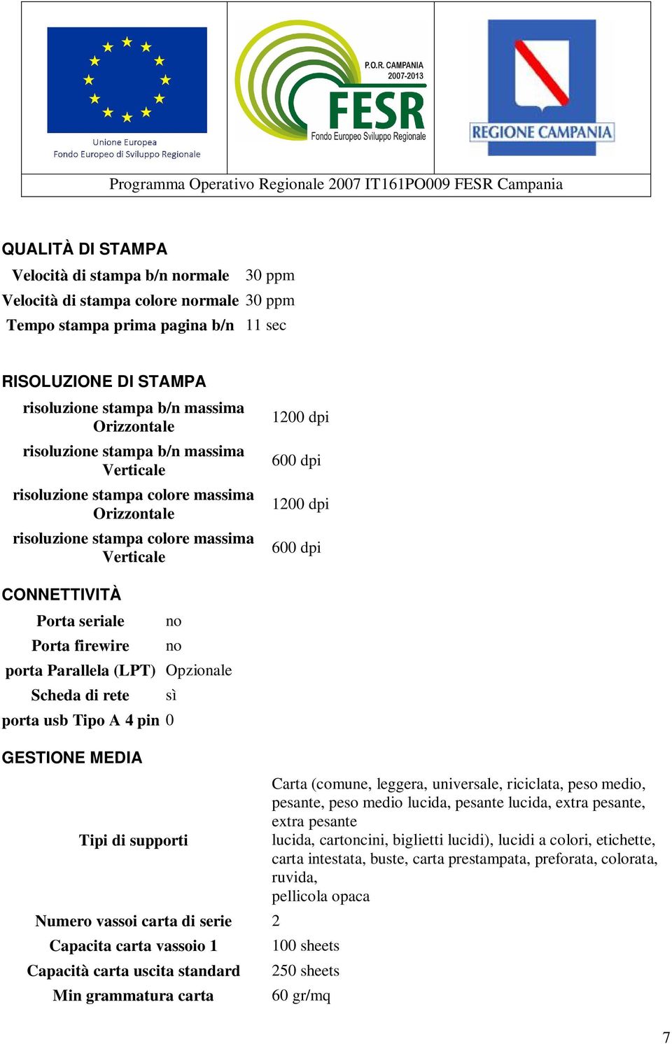 firewire no no porta Parallela (LPT) Opzionale Scheda di rete porta usb Tipo A 4 pin 0 GESTIONE MEDIA sì Tipi di supporti Numero vassoi carta di serie 2 Capacita carta vassoio 1 Capacità carta uscita