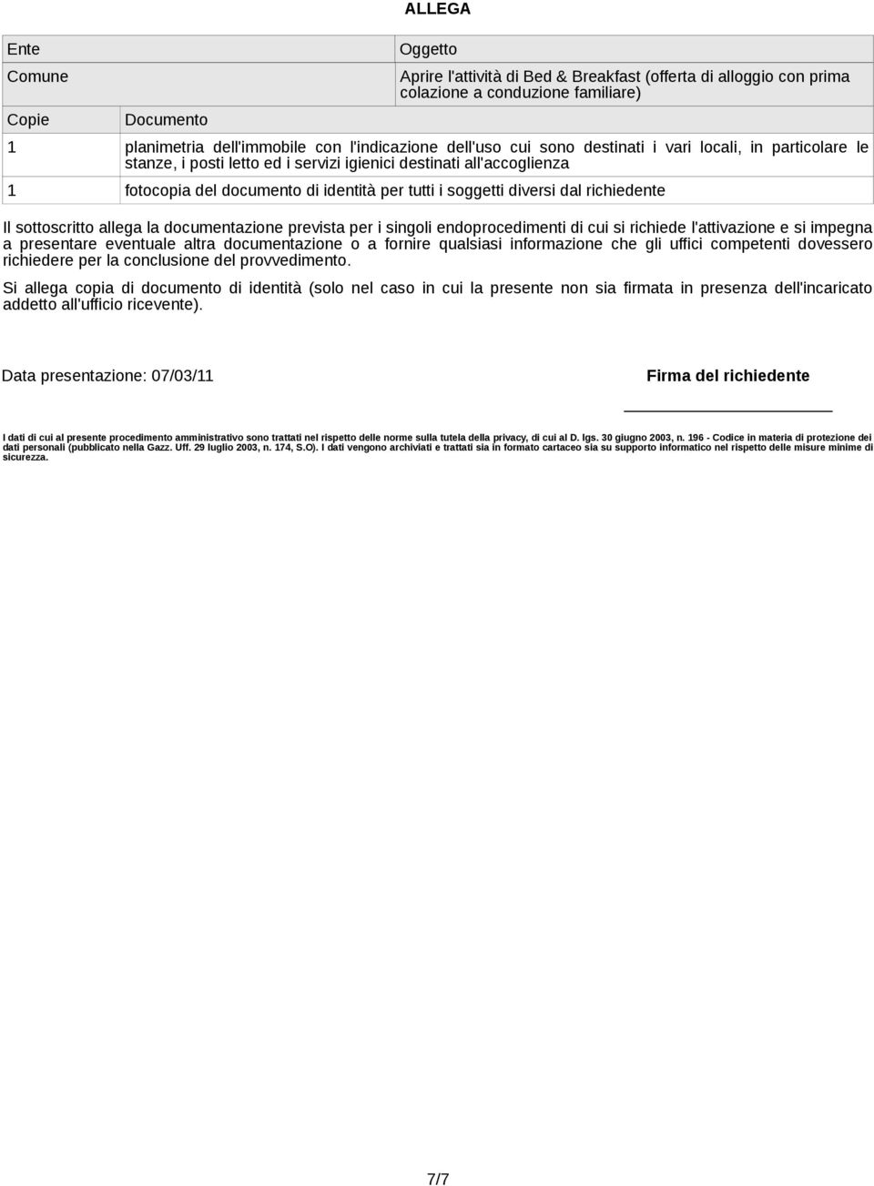 richiedente Il sottoscritto allega la documentazione prevista per i singoli endoprocedimenti di cui si richiede l'attivazione e si impegna a presentare eventuale altra documentazione o a fornire