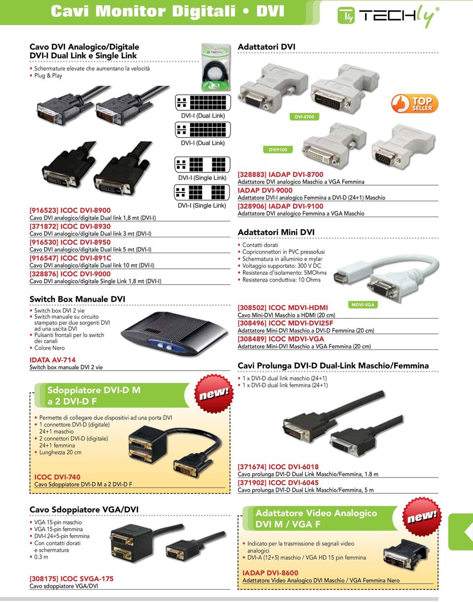 analogico/digitale Dual link 5 mt (DVI-I) [916547] ICOC DVI-891C Cavo DVI analogico/digitale Dual link 10 mt (DVI-I) [328876] ICOC DVI-9000 Cavo DVI analogico/digitale Single Link 1,8 mt (DVI-I)