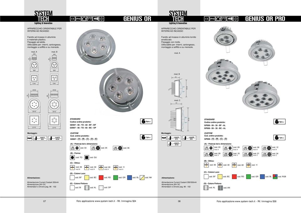 Utilizzabile per: interni, cartongesso, ontaggio a soffitto e su ensole. Ø50 Ø50 10 Ø60 Ø100 10 25 Ø60 46 60 60 Ø100 ±30 ±30 Ø100 25 od.