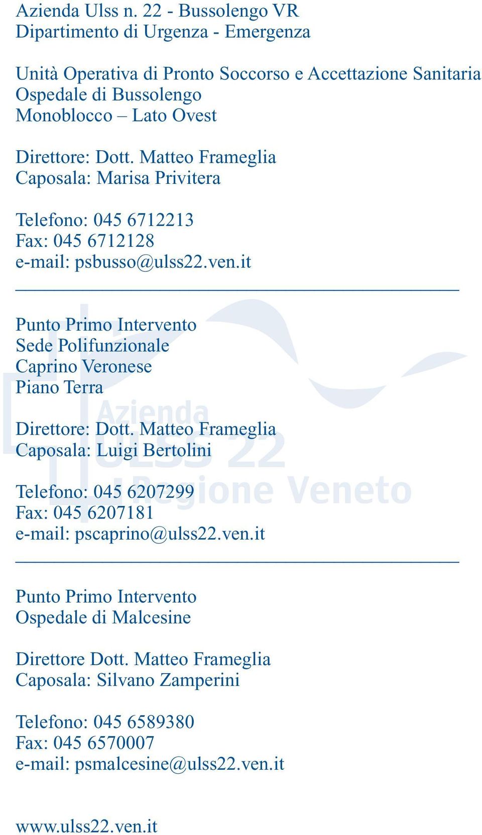 it Punto Primo Intervento Sede Polifunzionale Caprino Veronese Piano Terra Direttore: Dott.