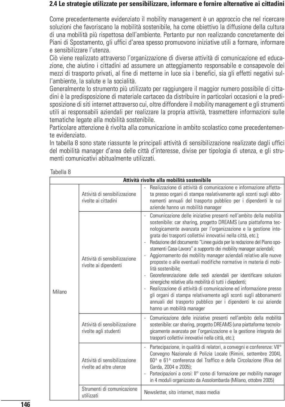 Pertanto pur non realizzando concretamente dei Piani di Spostamento, gli uffici d area spesso promuovono iniziative utili a formare, informare e sensibilizzare l utenza.