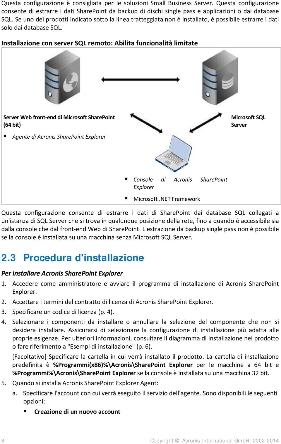 Se uno dei prodotti indicato sotto la linea tratteggiata non è installato, è possibile estrarre i dati solo dai database SQL.