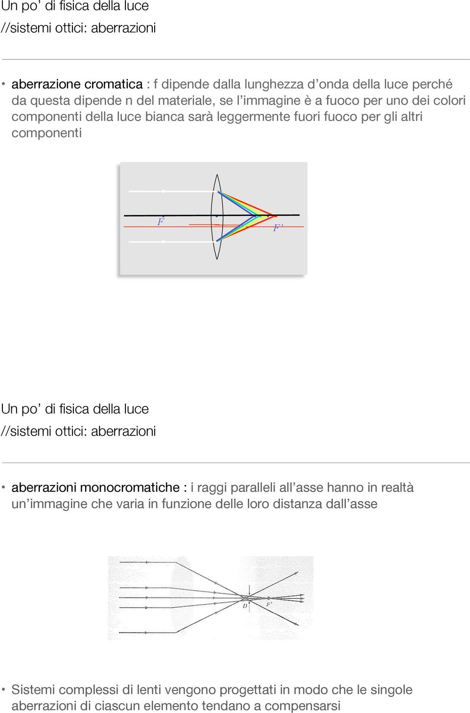 fisica della luce //sistemi ottici: aberrazioni aberrazioni monocromatiche : i raggi aralleli all asse hanno in realtà un immagine che varia in
