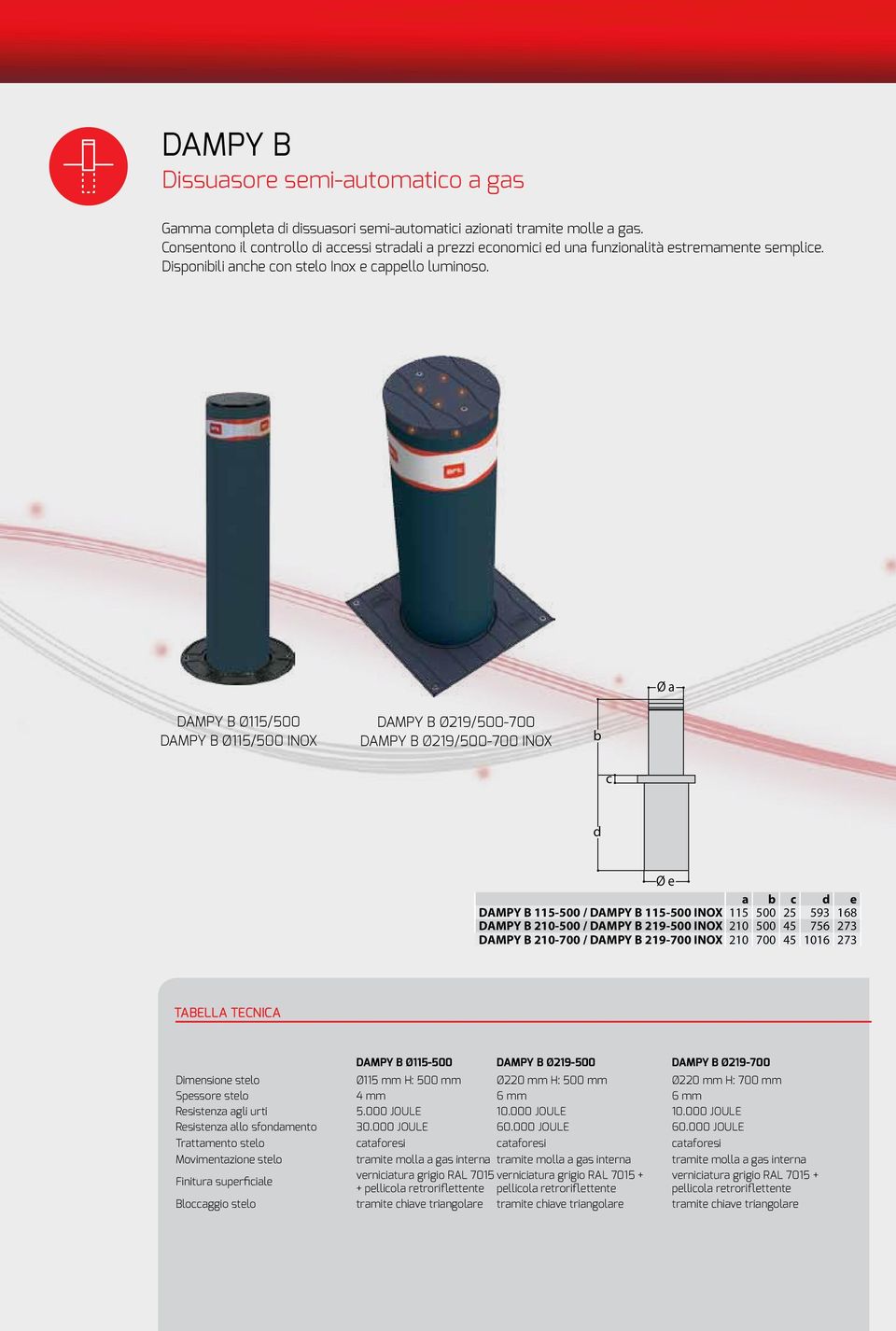 ENERGIA SoLARE INtERCoNNEttIVItÀ A CAtENA A LIBRo Ø a DAMPY B Ø115/500 DAMPY B Ø115/500 INOX DAMPY B Ø219/500-700 DAMPY B Ø219/500-700 INOX b c d Ø e DAMPY B 115-500 / DAMPY B 115-500 INOX DAMPY B