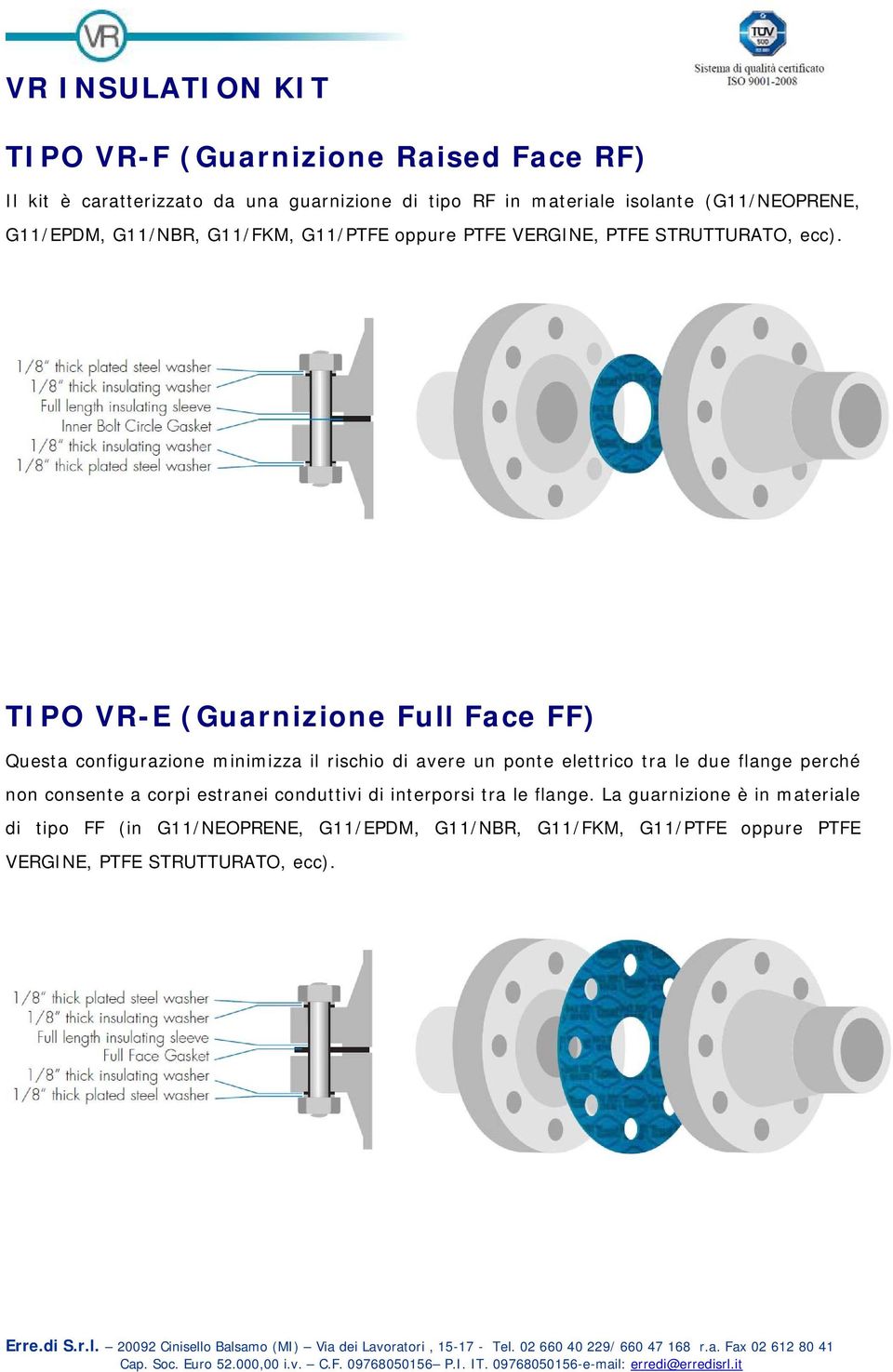 TIPO VR-E (Guarnizione Full Face FF) Questa configurazione minimizza il rischio di avere un ponte elettrico tra le due flange perché non