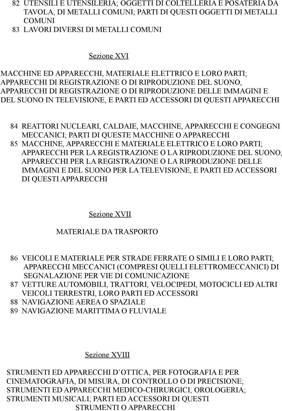 ED ACCESSORI DI QUESTI APPARECCHI 84 REATTORI NUCLEARI, CALDAIE, MACCHINE, APPARECCHI E CONGEGNI MECCANICI; PARTI DI QUESTE MACCHINE O APPARECCHI 85 MACCHINE, APPARECCHI E MATERIALE ELETTRICO E LORO