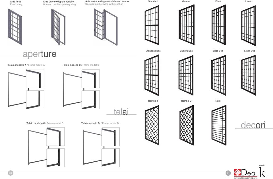 Quadra Dec Elica Dec Linea Dec Telaio modello A / Frame model A Telaio modello B / Frame model B Rombo