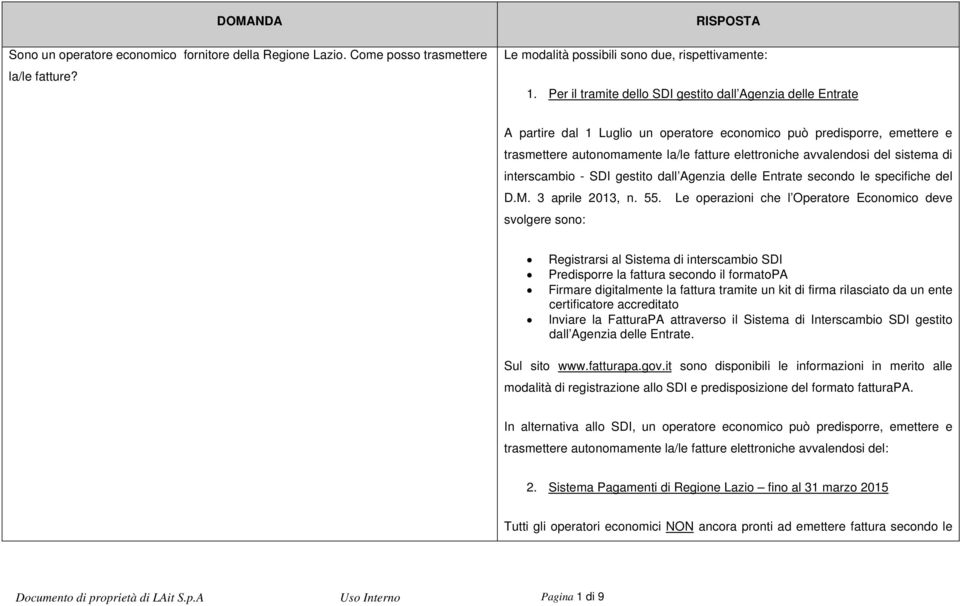 del sistema di interscambio - SDI gestito dall Agenzia delle Entrate secondo le specifiche del D.M. 3 aprile 2013, n. 55.