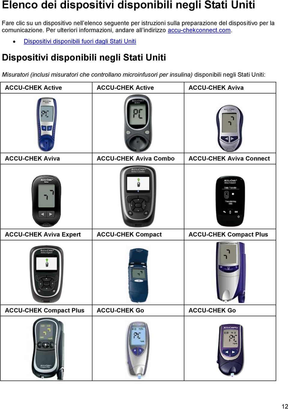 Stati Uniti Misuratori (inclusi misuratori che controllano microinfusori per insulina) disponibili negli Stati Uniti: ACCU-CHEK Active ACCU-CHEK Active ACCU-CHEK