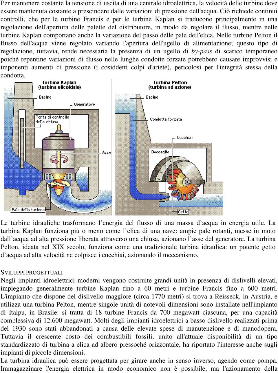 flusso, mentre nelle turbine Kaplan comportano anche la variazione del passo delle pale dell'elica.