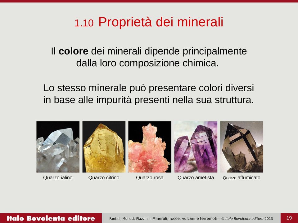 Lo stesso minerale può presentare colori diversi in base alle impurità