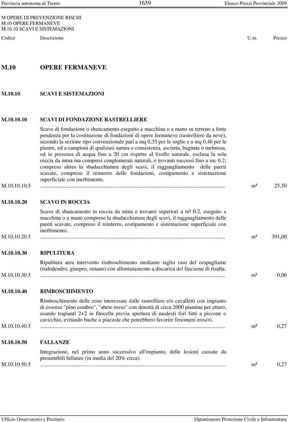 10 SCAVI E SISTEMAZIONI M.10 10 SCAVI E SISTEMAZIONI M.10.10.10 SCAVI DI FONDAZIONE RASTRELLIERE Scavo di fondazione o sbancamento eseguito a macchina o a mano su terreno a forte pendenza per la