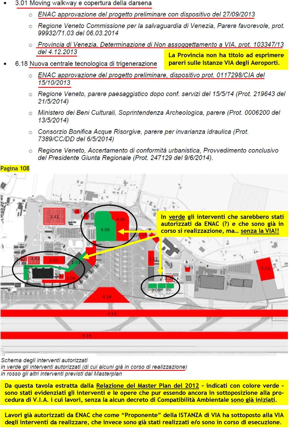 ! Da questa tavola estratta dalla Relazione del Master Plan del 2012 indicati con colore verde sono stati evidenziati gli interventi e le opere che pur essendo ancora in