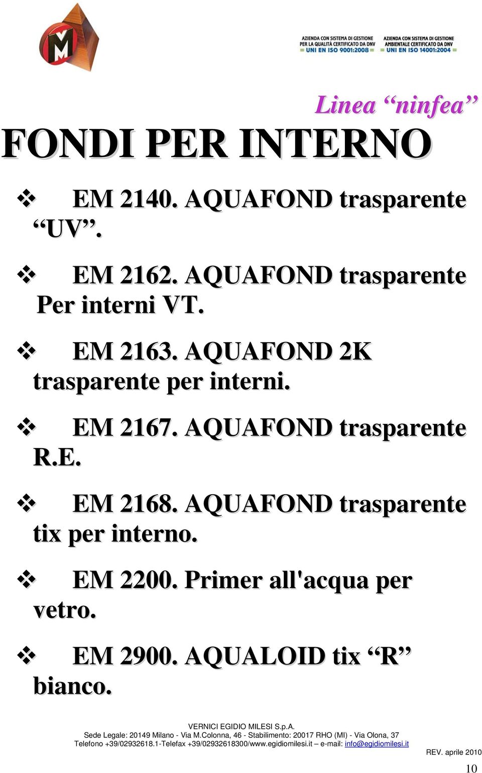 AQUAFOND trasparente R.E. EM 2168. AQUAFOND trasparente tix per interno. EM 2200.