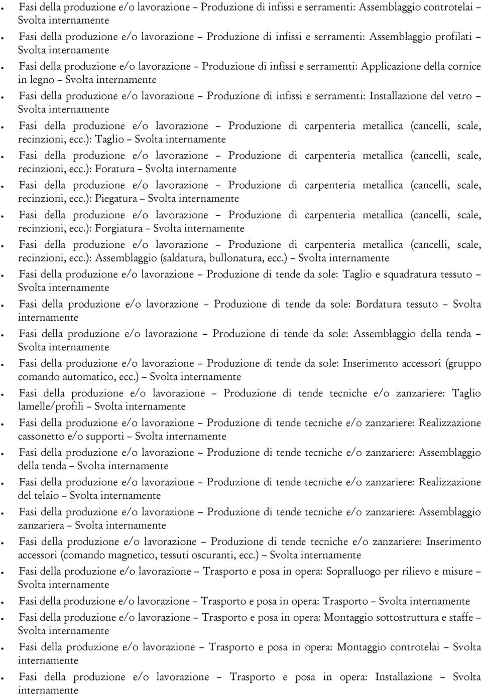 lavorazione Produzione di infissi e serramenti: Installazione del vetro Svolta internamente Fasi della produzione e/o lavorazione Produzione di carpenteria metallica (cancelli, scale, recinzioni, ecc.