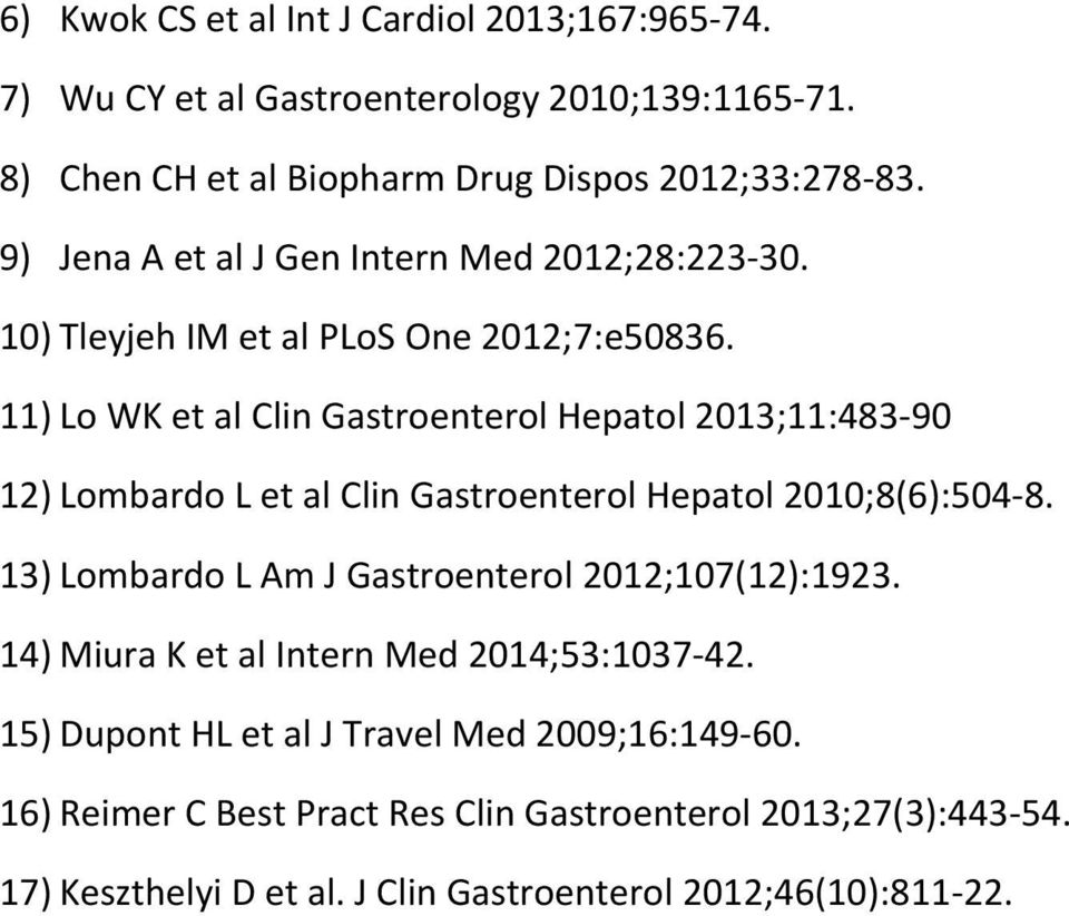 11) Lo WK et al Clin Gastroenterol Hepatol 2013;11:483-90 12) Lombardo L et al Clin Gastroenterol Hepatol 2010;8(6):504-8.