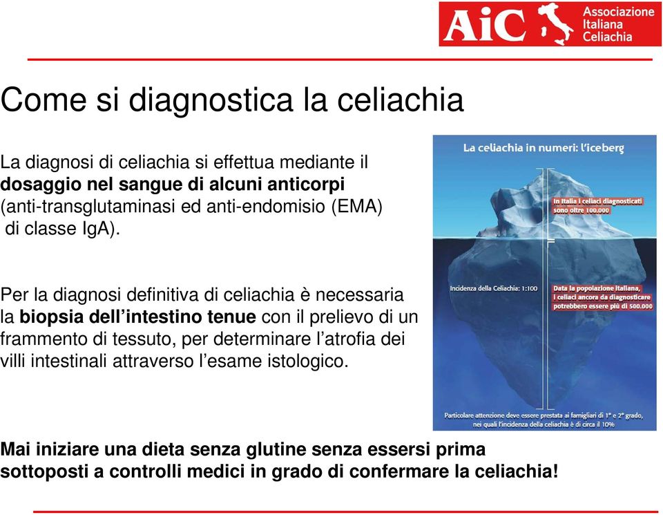 Per la diagnosi definitiva di celiachia è necessaria la biopsia dell intestino tenue con il prelievo di un frammento di tessuto,