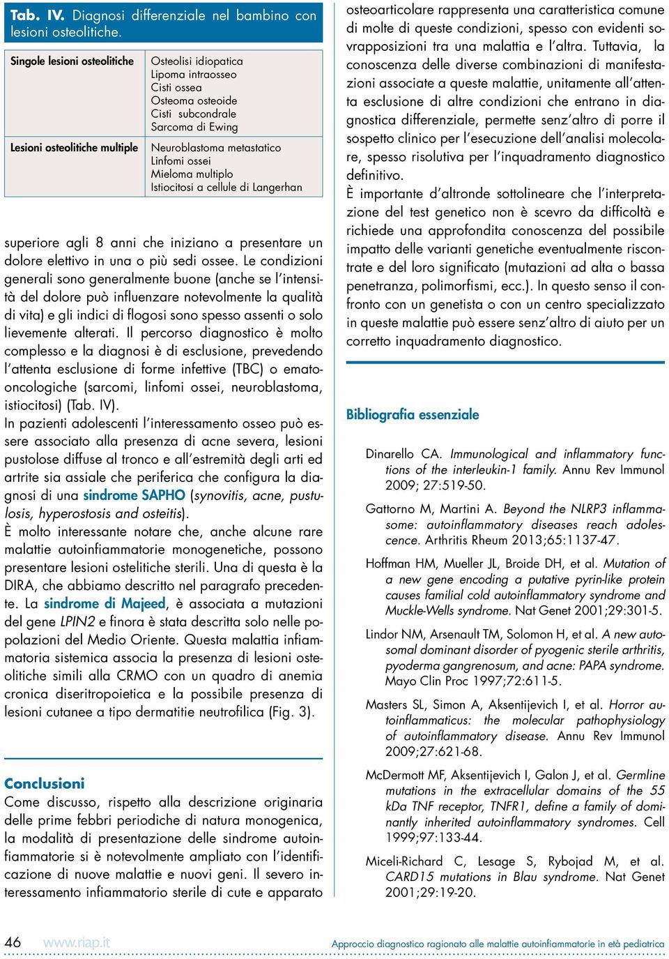 ossei Mieloma multiplo Istiocitosi a cellule di Langerhan superiore agli 8 anni che iniziano a presentare un dolore elettivo in una o più sedi ossee.