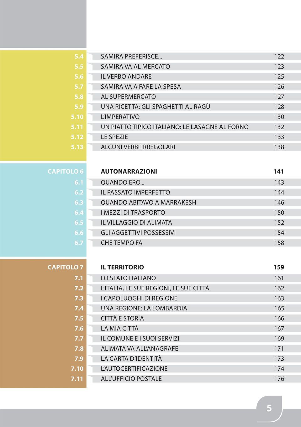 FORNO 132 LE SPEZIE 133 ALCUNI VERBI IRREGOLARI 138 CAPITOLO 6 6.1 6.2 6.3 6.4 6.5 6.6 6.7 AUTONARRAZIONI 141 QUANDO ERO.