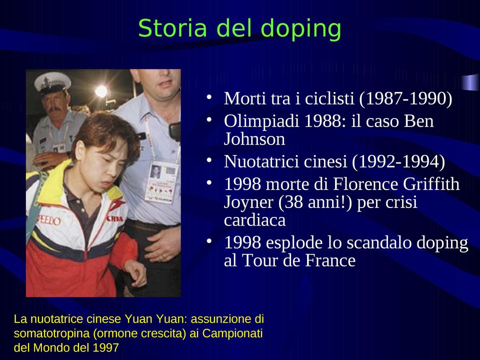 ) per crisi cardiaca 1998 esplode lo scandalo doping al Tour de France La nuotatrice