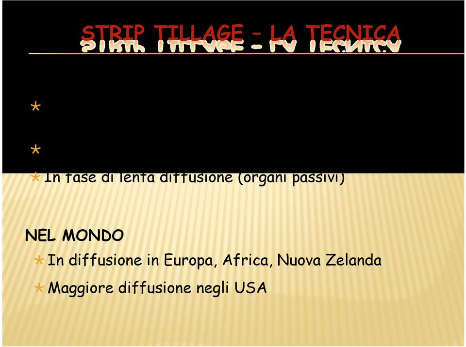 osservazione In fase di lenta diffusione (organi passivi) NEL MONDO In