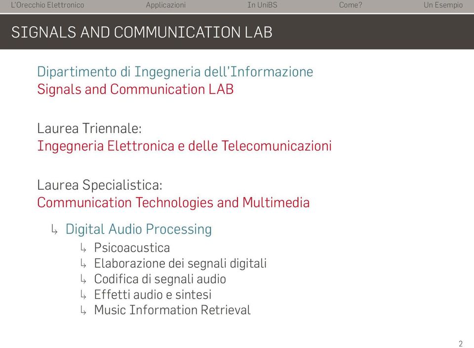 Specialistica: Communication Technologies and Multimedia Digital Audio Processing Psicoacustica