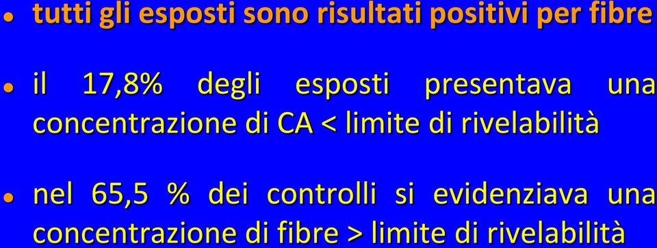 < limite di rivelabilità nel 65,5 % dei controlli si