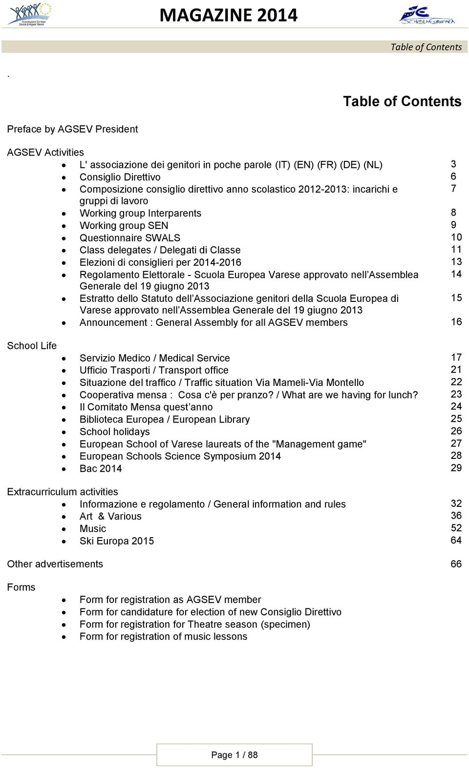 scolastico 2012-2013: incarichi e 7 gruppi di lavoro Working group Interparents 8 Working group SEN 9 Questionnaire SWALS 10 Class delegates / Delegati di Classe 11 Elezioni di consiglieri per