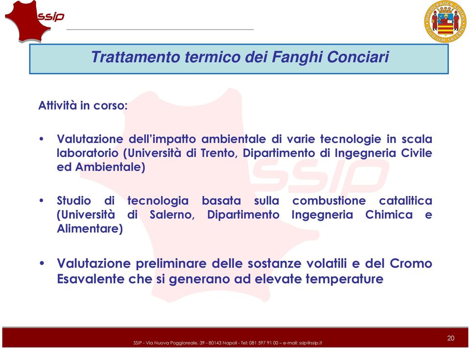 di tecnologia basata sulla combustione catalitica (Università di Salerno, Dipartimento Ingegneria Chimica e