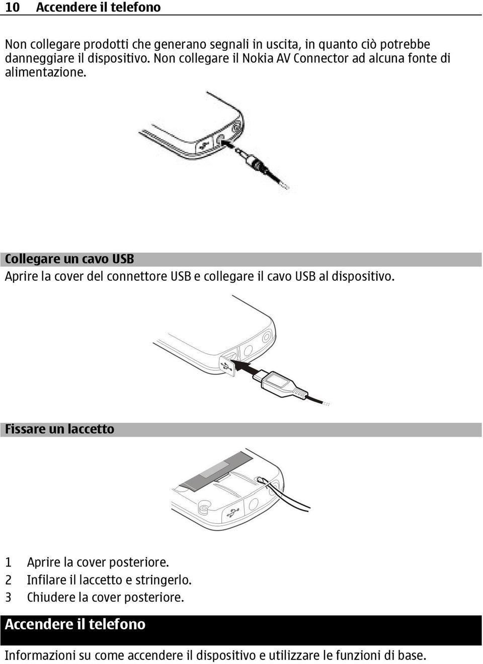 Collegare un cavo USB Aprire la cover del connettore USB e collegare il cavo USB al dispositivo.