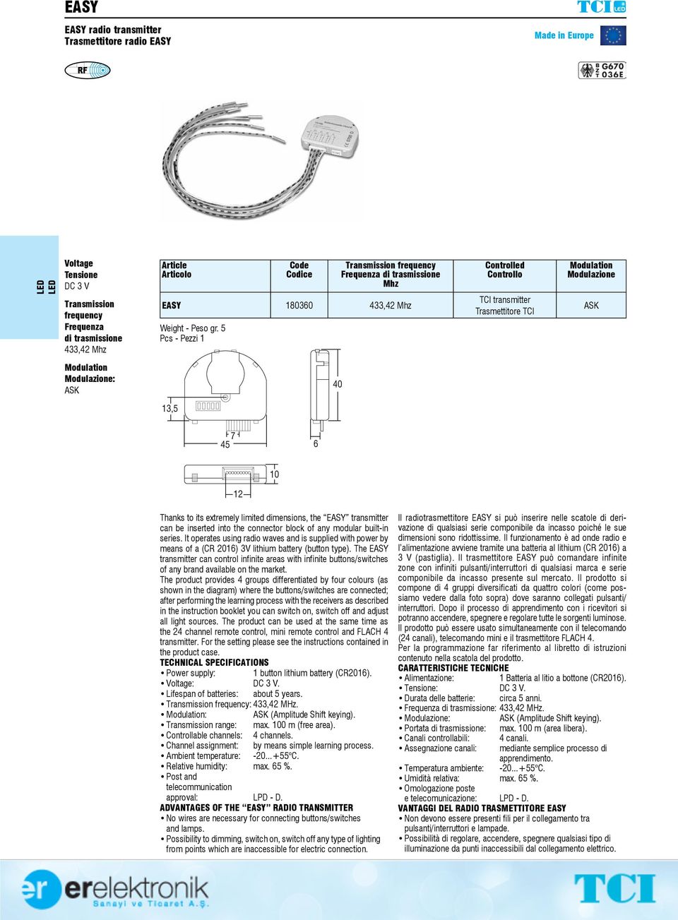 it Thanks to its extremely limited dimensions, the EASY transmitter can be inserted into the connector block of any modular built-in series.