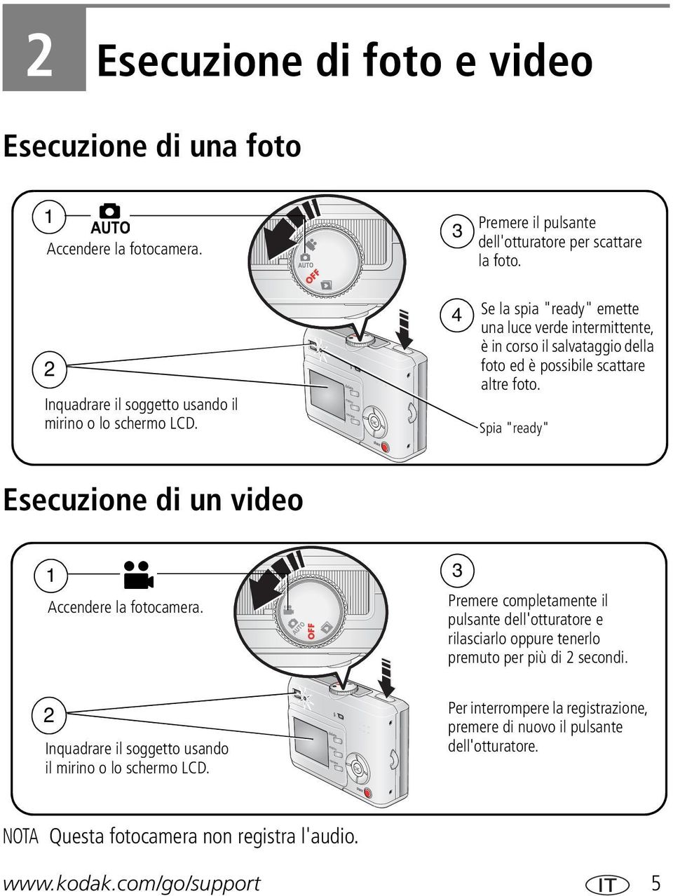 4 Se la spia "ready" emette una luce verde intermittente, è in corso il salvataggio della foto ed è possibile scattare altre foto.