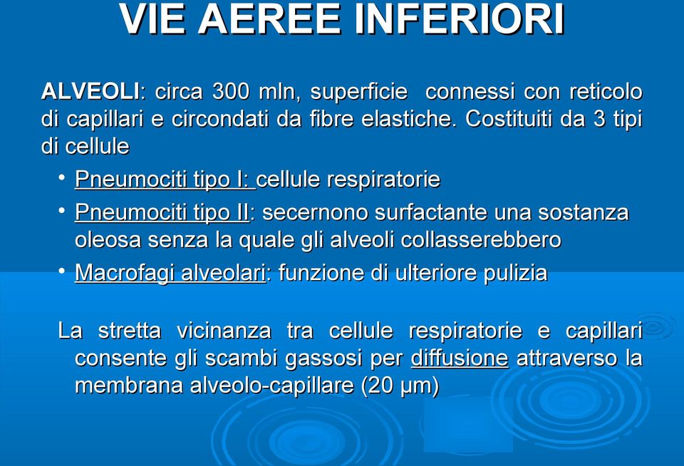 sostanza oleosa senza la quale gli alveoli collasserebbero Macrofagi alveolari: funzione di ulteriore pulizia La stretta