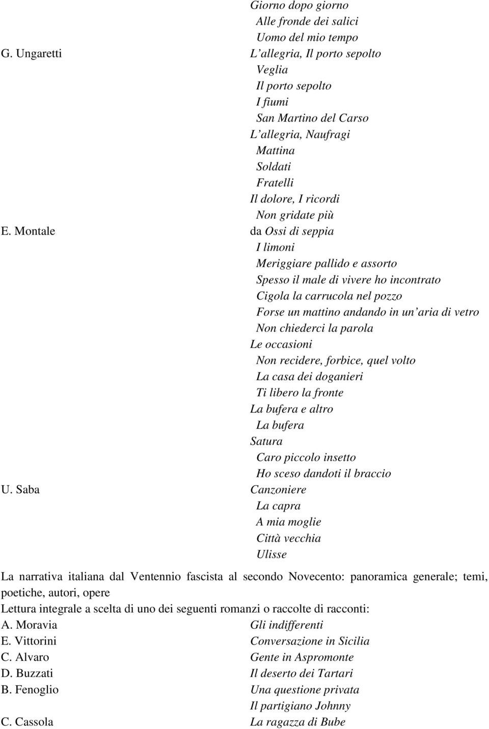 Montale da Ossi di seppia I limoni Meriggiare pallido e assorto Spesso il male di vivere ho incontrato Cigola la carrucola nel pozzo Forse un mattino andando in un aria di vetro Non chiederci la