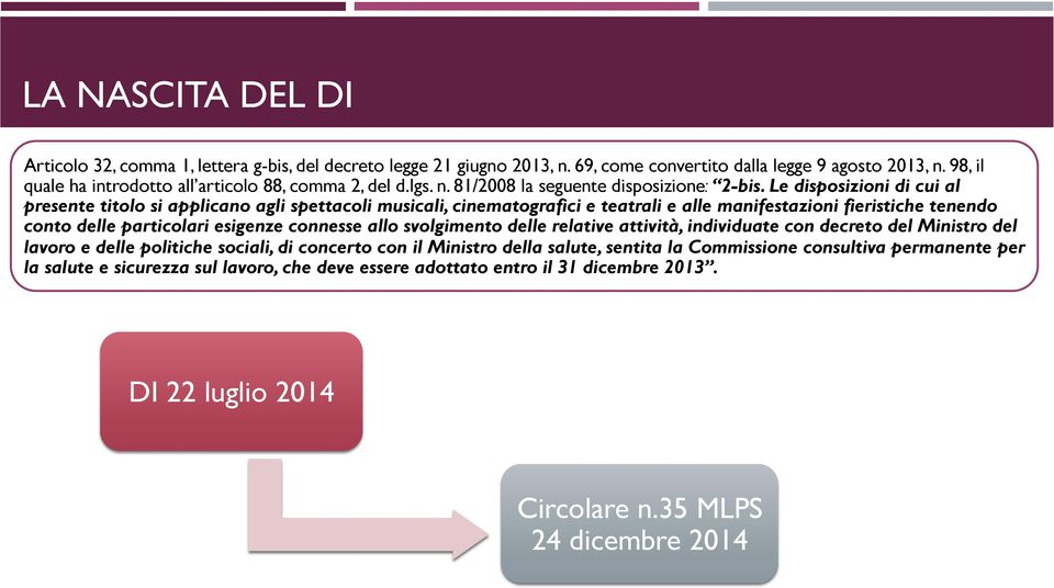 Le disposizioni di cui al presente titolo si applicano agli spettacoli musicali, cinematografici e teatrali e alle manifestazioni fieristiche tenendo conto delle particolari esigenze connesse allo