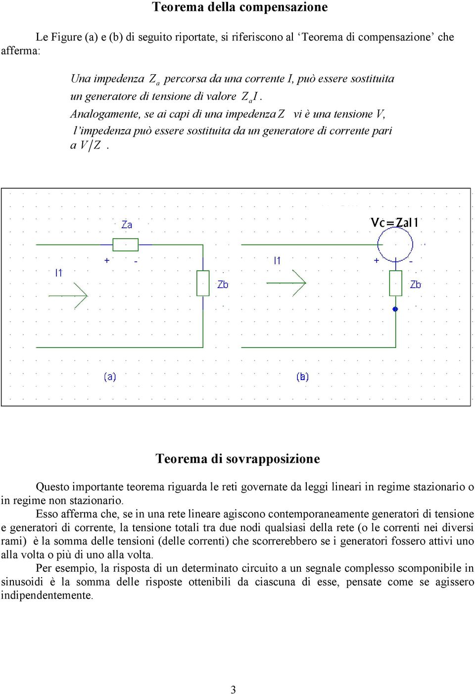 cza Teorema di sovrapposizione Questo importante teorema riuarda le reti overnate da lei lineari in reime stazionario o in reime non stazionario.