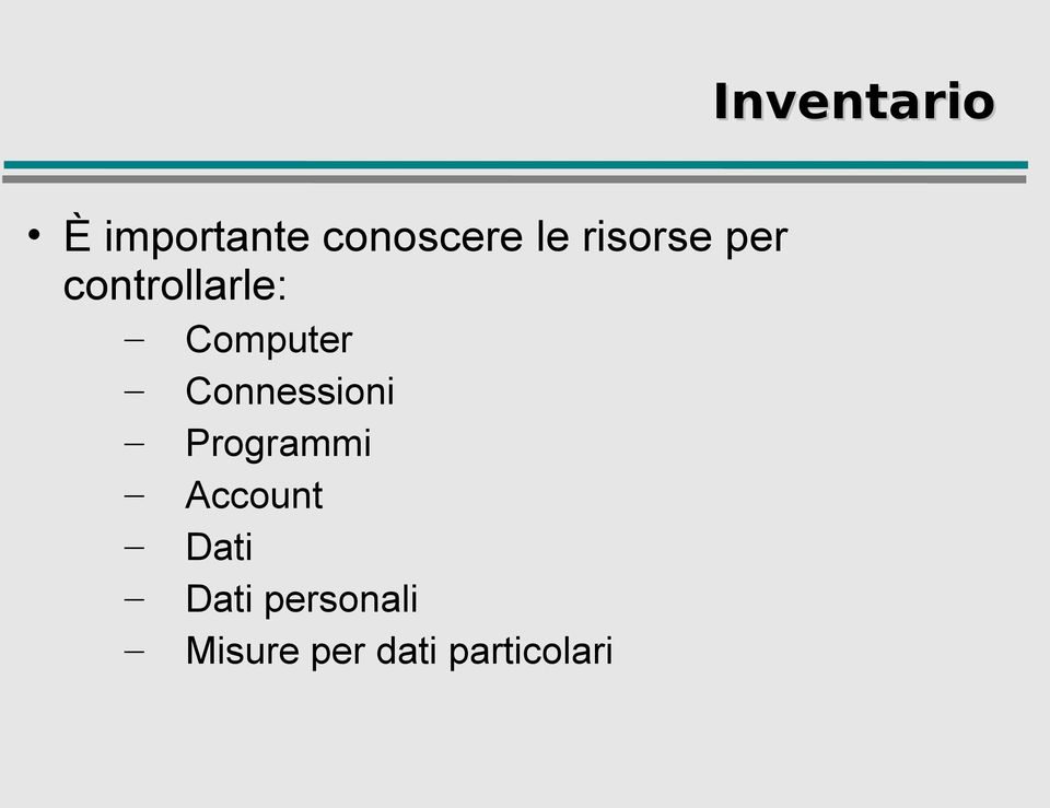 Programmi Account Dati Dati personali