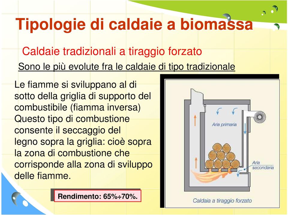 combustibile (fiamma inversa) Questo tipo di combustione consente il seccaggio del legno sopra la