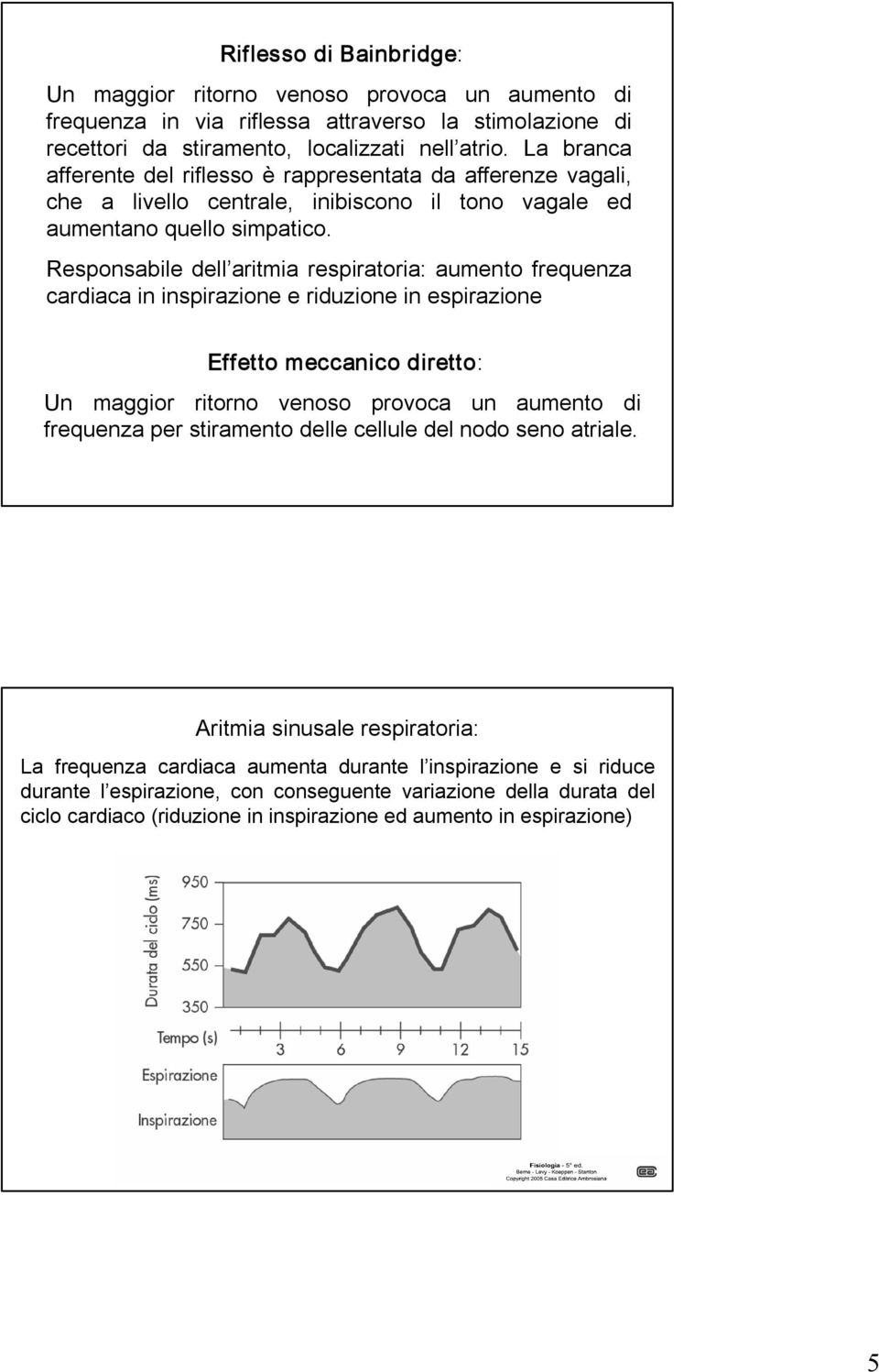 Responsabile dell aritmia respiratoria: aumento frequenza cardiaca in inspirazione e riduzione in espirazione Effetto meccanico diretto: Un maggior ritorno venoso provoca un aumento di frequenza per