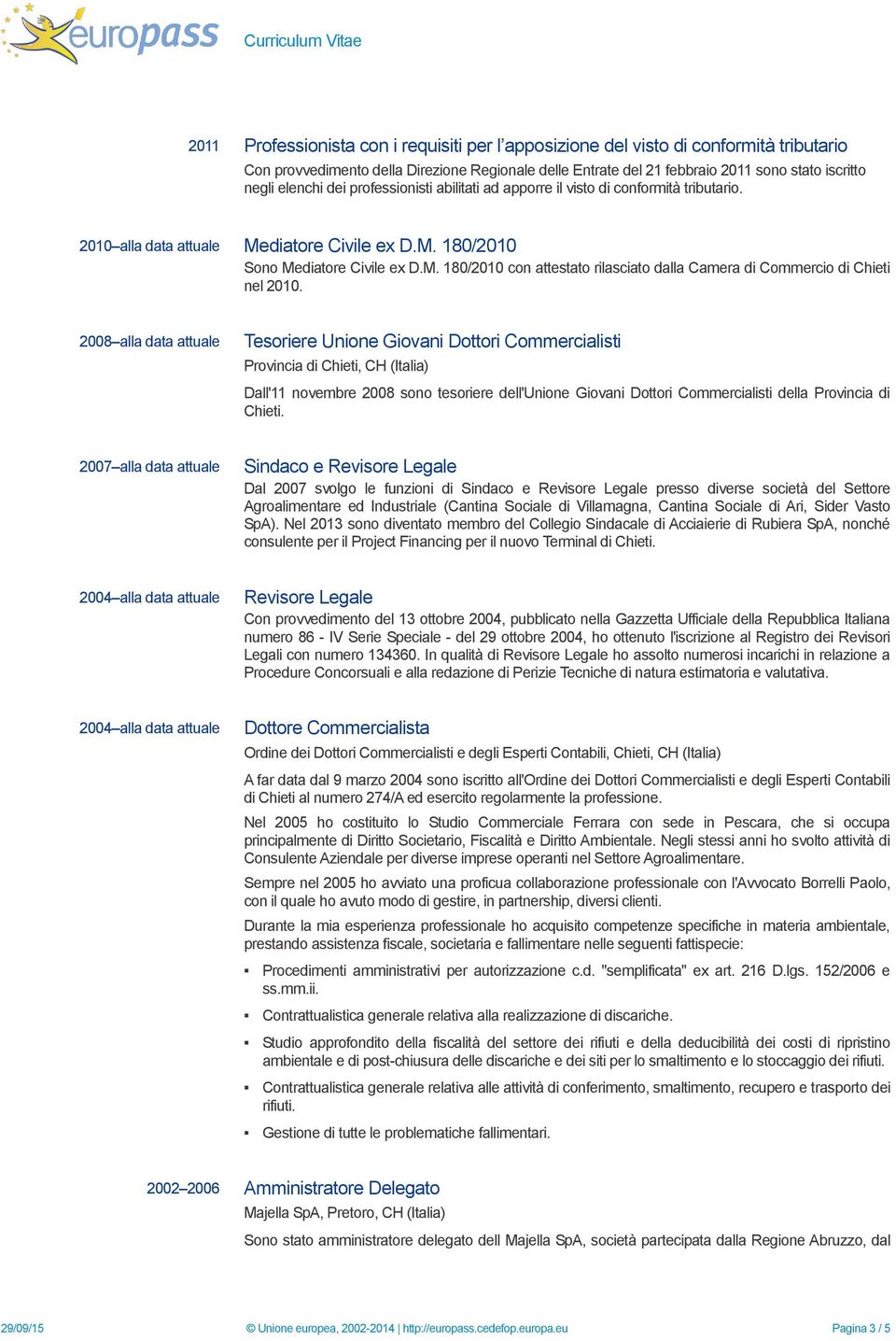 2008 alla data attuale Tesoriere Unione Giovani Dottori Commercialisti Provincia di Chieti, CH (Italia) Dall'11 novembre 2008 sono tesoriere dell'unione Giovani Dottori Commercialisti della Provincia