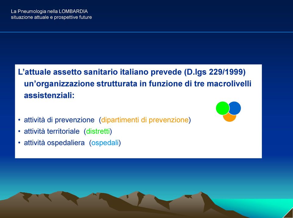 lgs 229/1999) un organizzazione strutturata in funzione di tre macrolivelli