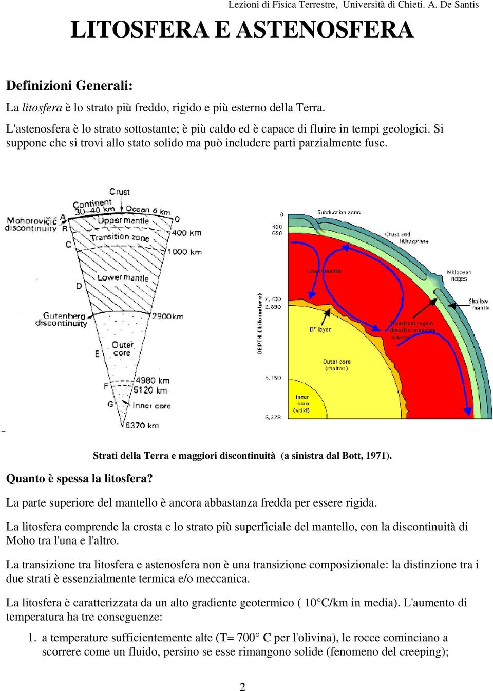 Quanto è spessa la litosfera? Strati della Terra e maggiori discontinuità (a sinistra dal Bott, 1971). La parte superiore del mantello è ancora abbastanza fredda per essere rigida.