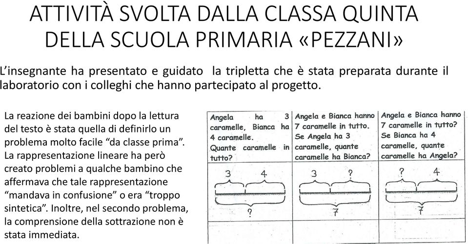 La reazione dei bambini dopo la lettura del testo è stata quella di definirlo un problema molto facile da classe prima.