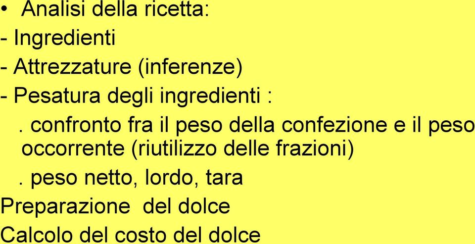 confronto fra il peso della confezione e il peso occorrente