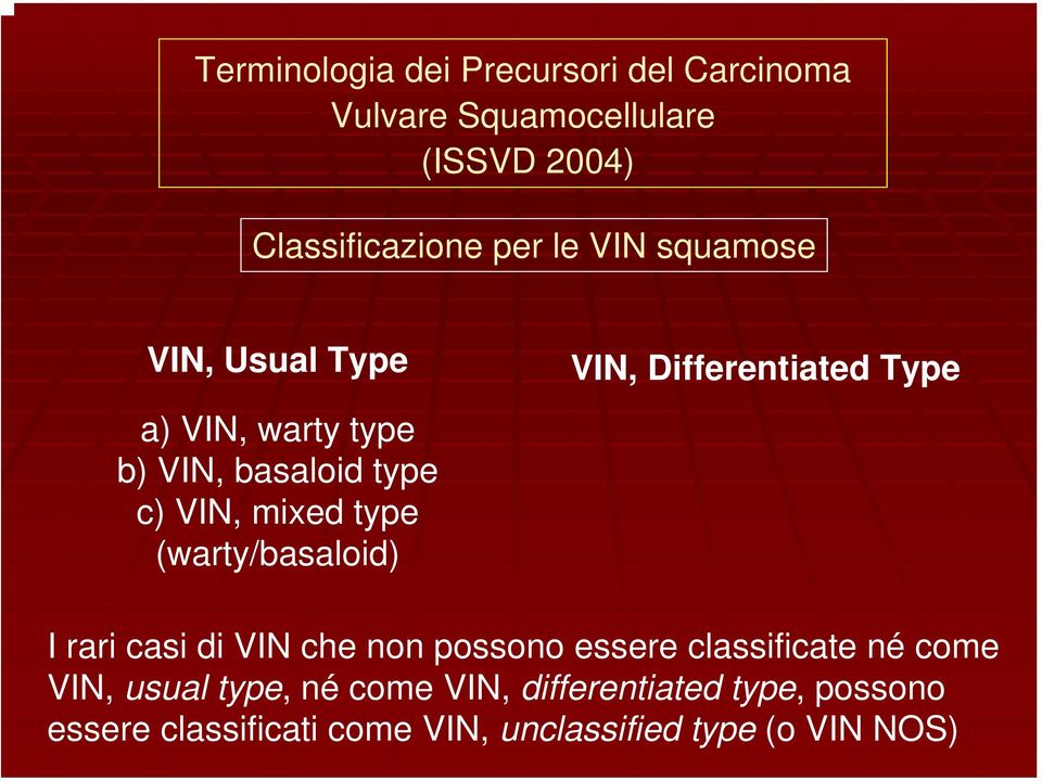 (warty/basaloid) VIN, Differentiated Type I rari casi di VIN che non possono essere classificate né