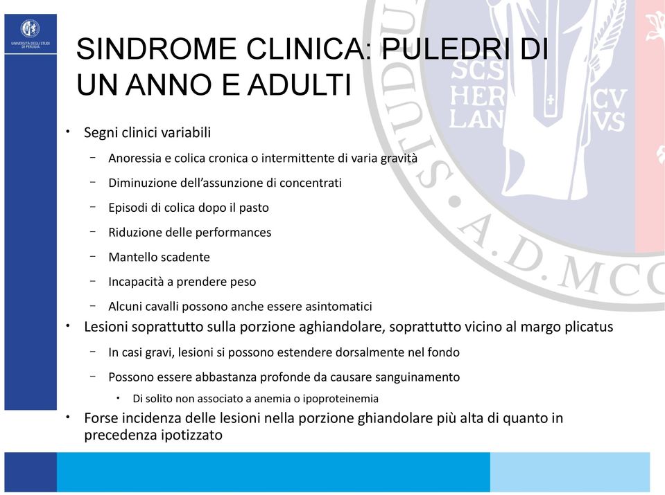 soprattutto sulla porzione aghiandolare, soprattutto vicino al margo plicatus In casi gravi, lesioni si possono estendere dorsalmente nel fondo Possono essere abbastanza