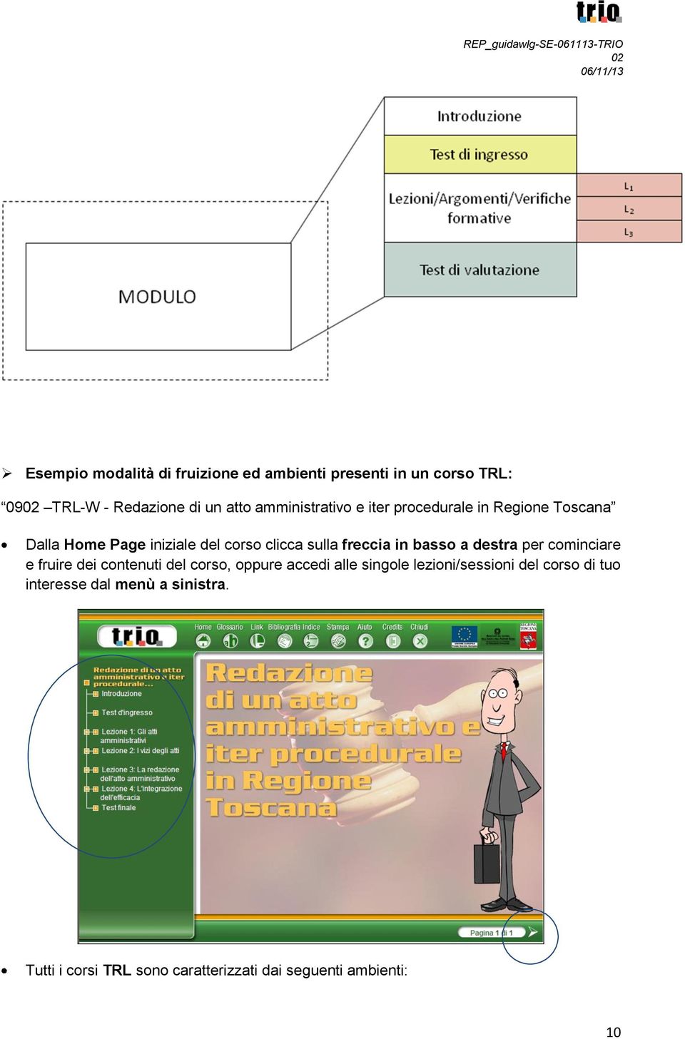 freccia in basso a destra per cominciare e fruire dei contenuti del corso, oppure accedi alle singole