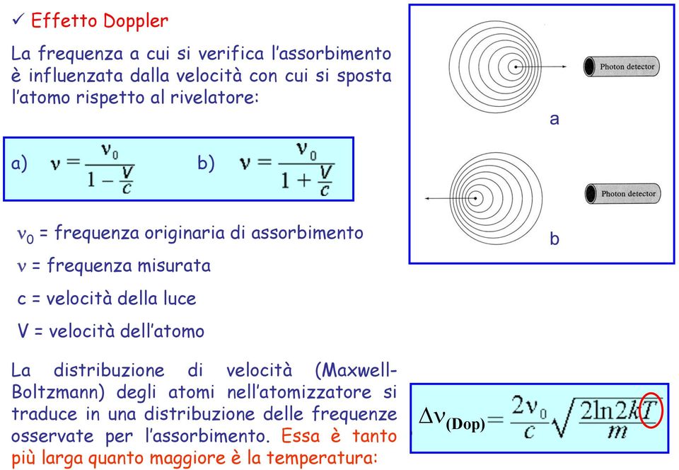 = velocità dell atomo b La distribuzione di velocità (Maxwell- Boltzmann) degli atomi nell atomizzatore si traduce in