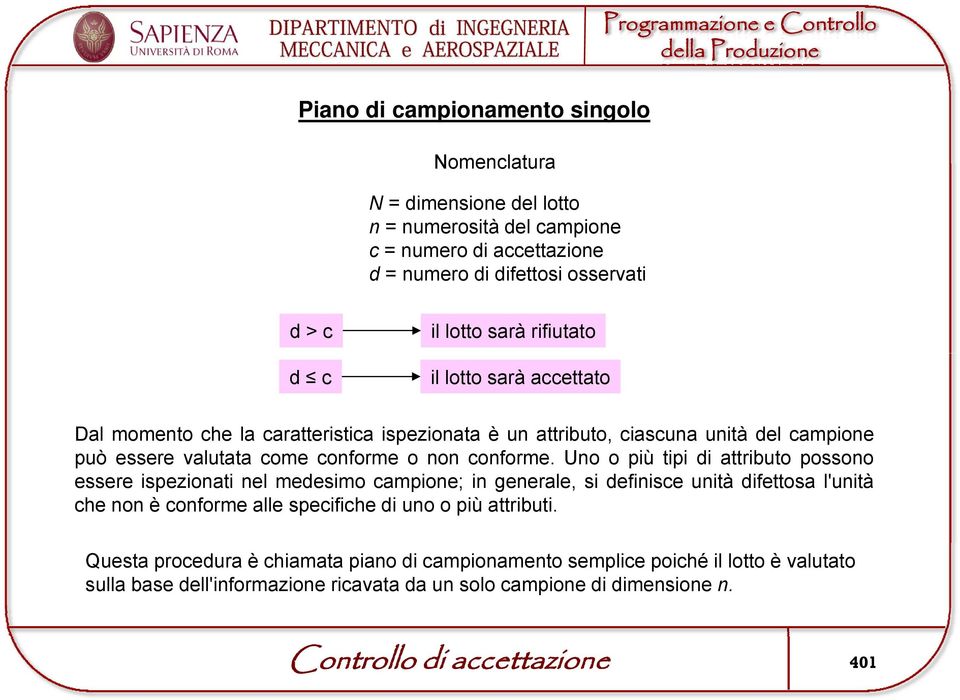 Uno o più tipi di attributo possono essere ispezionati nel medesimo campione; in generale, si definisce unità difettosa l'unità che non è conforme alle specifiche di uno o più attributi.